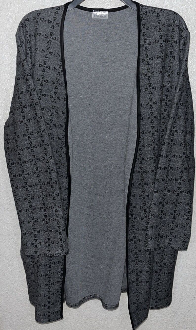Gold Spark Waterfall Cardigan Women Oversized  Size Small Gray Black Trim